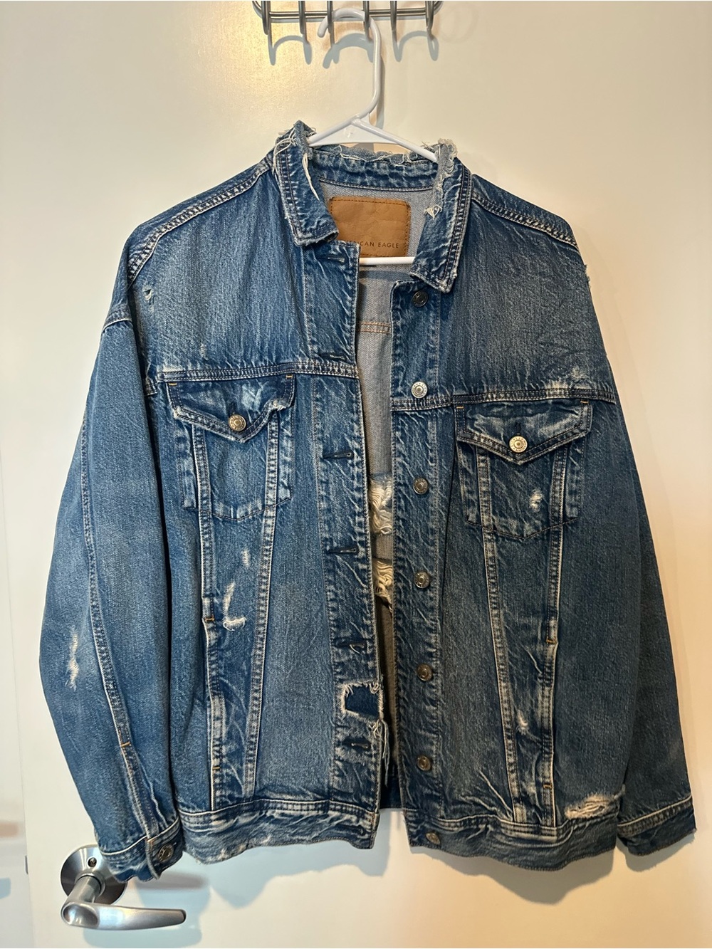 American Eagle Outfitters Distressed Blue Denim Jacket